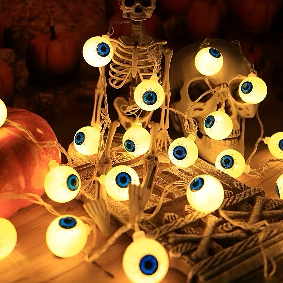 Glow Horror Eyeball Halloween String Lights Battery Powered Waterproof Atmosphere Lamp For Home Holiday Party Spooky Wall Decor
