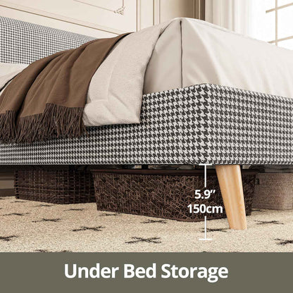 Cama Queen com Estrutura e Cabeceira, Base para Colchão Totalmente Estofada em Algodão, Suporte com Estrados de Madeira, Sem Ruído, Não Precisa de Box