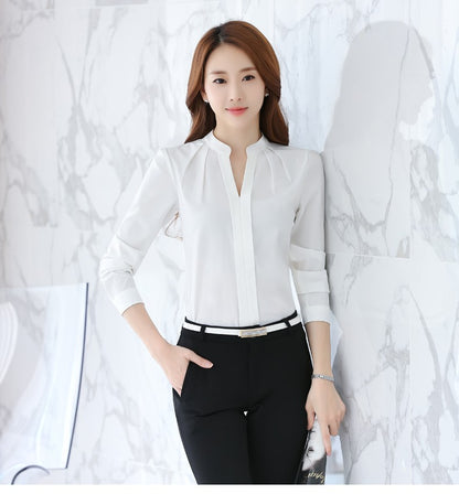 Chiffon Blouse Women Korean Fashion Women Clothing White Shirt  Long Sleeve Blouses V-neck Womens Tops Basic Shirts and Blouses
