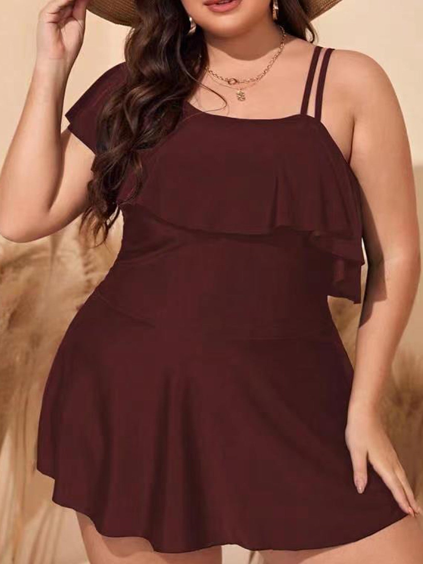 VigoJany 2025 Black Tankini Swimwear Women Plus Size Two Pieces Swimsuit Ladies Big One Shoulder Ruffle Tankini Bathing Suit