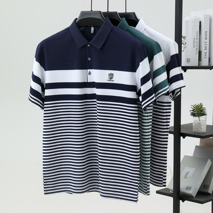 High end brand embossed men short sleeve polo shirt fashion stripe color blocked summer ice silk breathable luxury Paul T-shirt