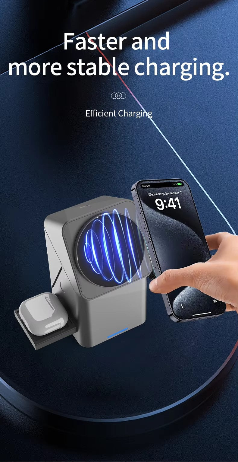 Rotating Magic Wireless Charger 3 in 1 Magnetic for Apple Dock Charger for Iphone 16 15 14 13 Pro Max Iwatch Airpods Charger