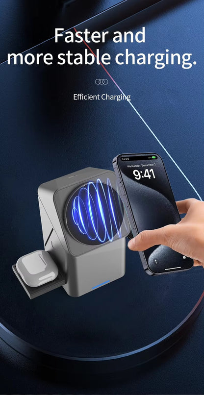 Rotating Magic Wireless Charger 3 in 1 Magnetic for Apple Dock Charger for Iphone 16 15 14 13 Pro Max Iwatch Airpods Charger