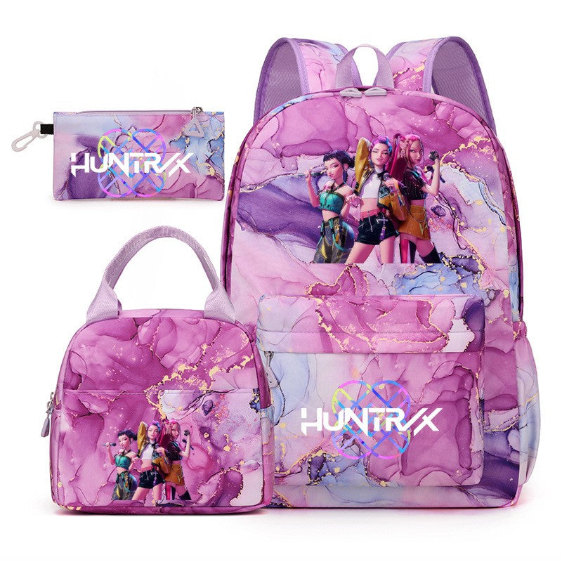 3pçs Mochilas K-pop Demon Hunters Desenho Animado Anime Escolar com Lancheira Mochilas Infantis Impermeáveis Presentes para Aluno