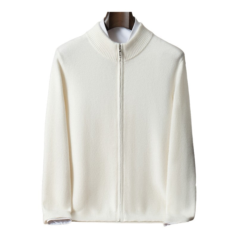 500g 100% Pure Cashmere Sweater Men's Seven-Needle Double-Ply Thickened Half-Turtle Neck Zipper Cardigan Loose Knitted Sweater