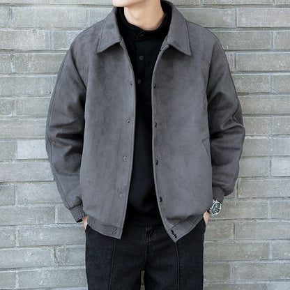 Men's Fashion Vibe Style Faux Suede Oversized Casual Jacket Autumn Streetwear Trendy Bomber with Premium Look