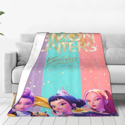 kpop Demon Hunters Huntrix Golden Blanket  Warm Graphic Plush Throw Blanket For Girls Boys Living Room Flannel Bedspread Cover