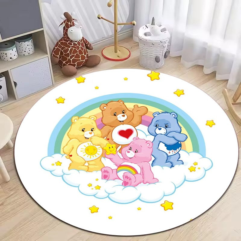 MINISO Rainbow Care Bear Themed Round Rug for Bedroom Decor Nursery Soft Rug  Kid's Crawling Playmat Children's Room Floor Mat