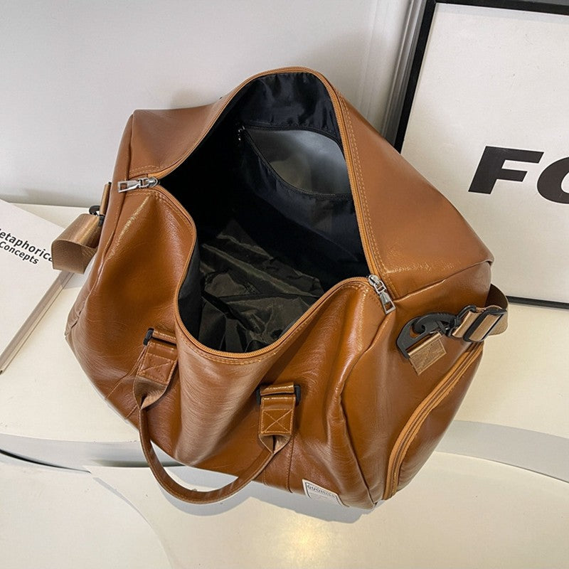Fashion Women'S Travel Totes Duffle PU Leather Gym Sports Fitness Casual Luggage Handbag Shoes Pocket Shoulder Weekend Bag
