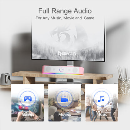 Soundbar de Mesa Redragon GS560 RGB, Alto-falante de Computador de 2.0 Canais com Áudio RGB Dinâmico