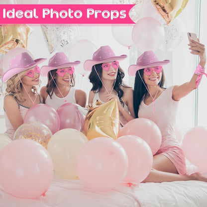 6-48Pcs Sparkly Cowboy Hat for Wedding Bachelorette Party Cowgirl Hats with Bandanas Heart Sunglasses Western Party Supplies