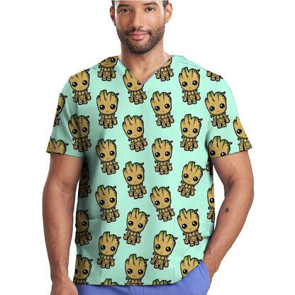 Disney Medical Uniforms Marvel Spider Nurse Scrub Tops Dental Hospital Nursing Shirts Cartoon V-neck Blouse Mens Clinical Scrubs