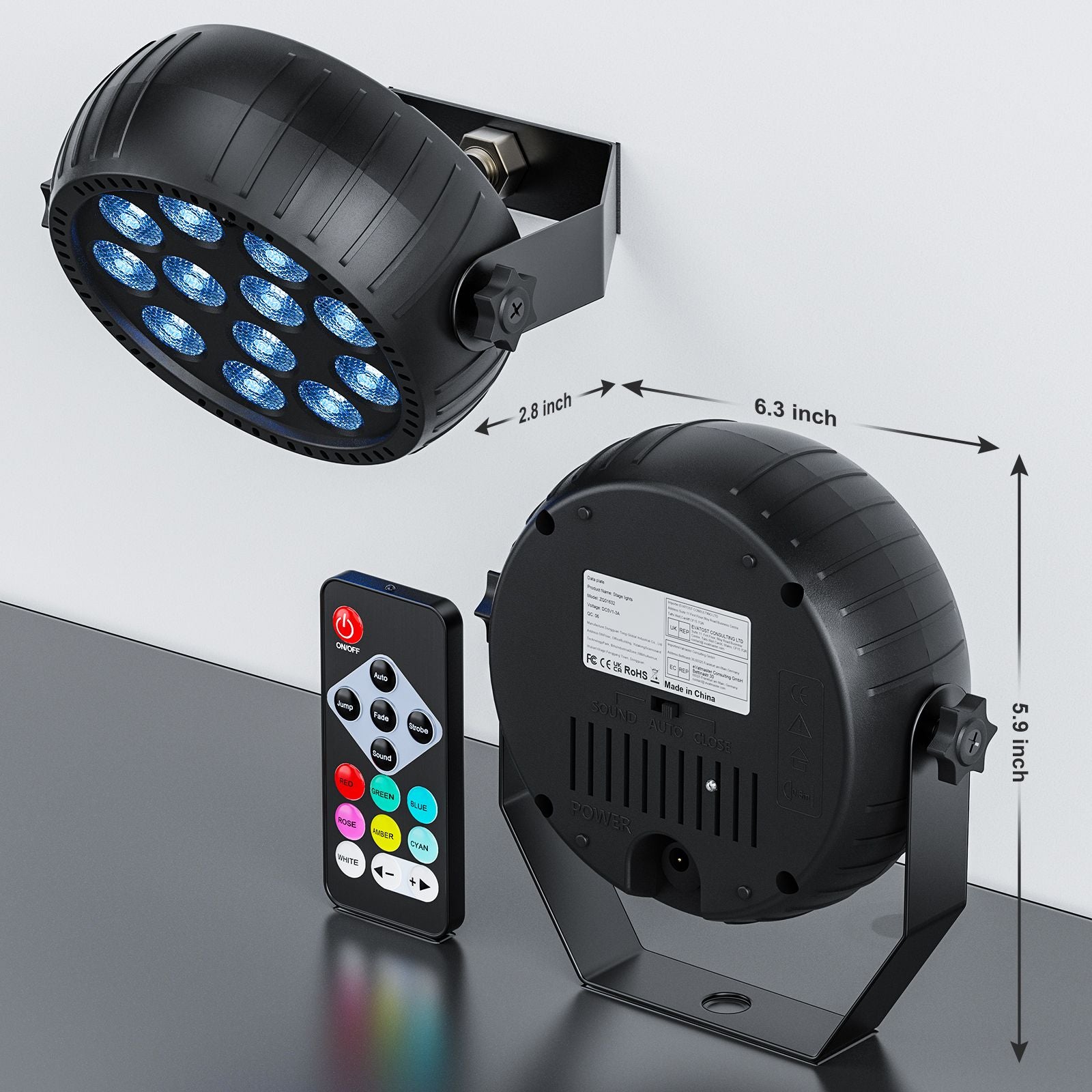 Somspot Mini RGB LED Par Lights Stage Lighting Effect LED Projection Light for DJ Disco Party Holiday Bar Club Wedding Birthday