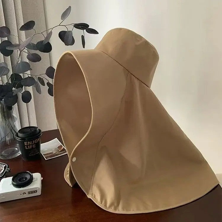 Women Summer Sun Hat with Wide Brim UV Protection, Ponytail Design Neck Shawl for Outdoor Fishing Hiking