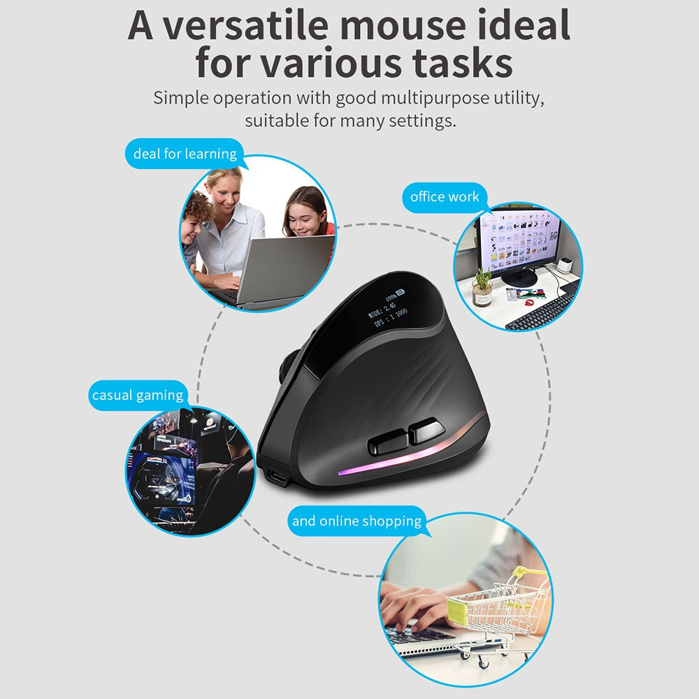 Lefon 2.4G Ergonomic Mouse Wireless Vertical Mouse Rechargeable Gaming Mice for PC Laptop MacOS Office F35C/F35B/F35 MODEL