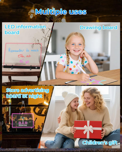 LED Note Board Night Light with 7 Colors & Flashing Mode Acrylic Dry Erase Drawing Board for Birthday/Holiday Gift office home