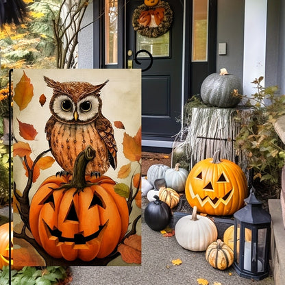 1 Halloween Happy Ghost House Garden Pumpkin Owl Flag, Outdoor Courtyard Decoration 12 x 18 inches (excluding flagpole)