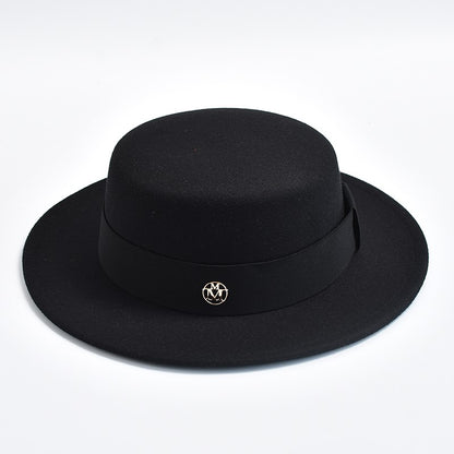 British Style Fedora Hats for Women Fashion Autumn Winter Flat Top Bow Elastic Ribbon Felt Hats Wedding Dress Jazz Cap