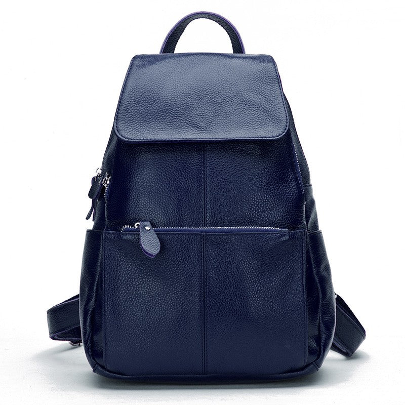 Zency Mochila Feminina Elegante Preta Branca Couro Genuíno Qualidade A++ Antifurto Grande Capacidade Mochila de Viagem Designer