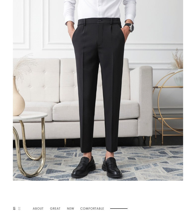 New Men Non-iron fabric Dress Pants Slim Straight Black Apricot Dark Gray Casual Suit Pants Male Business Little Feet Suit pants