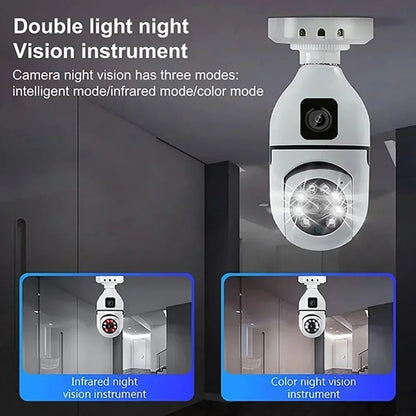 8MP WiFi IP Camera E27 Bulb Dual Lens Wireless Cam Baby Monitor Two-way Audio AI Human Tracking Smart Home Surveillance Camera