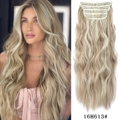 Kit 4 Peças Aplique Tic Tac Cabelo Sintético 20 Polegadas Cacheado Longo Grosso Para Mulheres Cabeça Inteira extensões de cabelo sintéticas