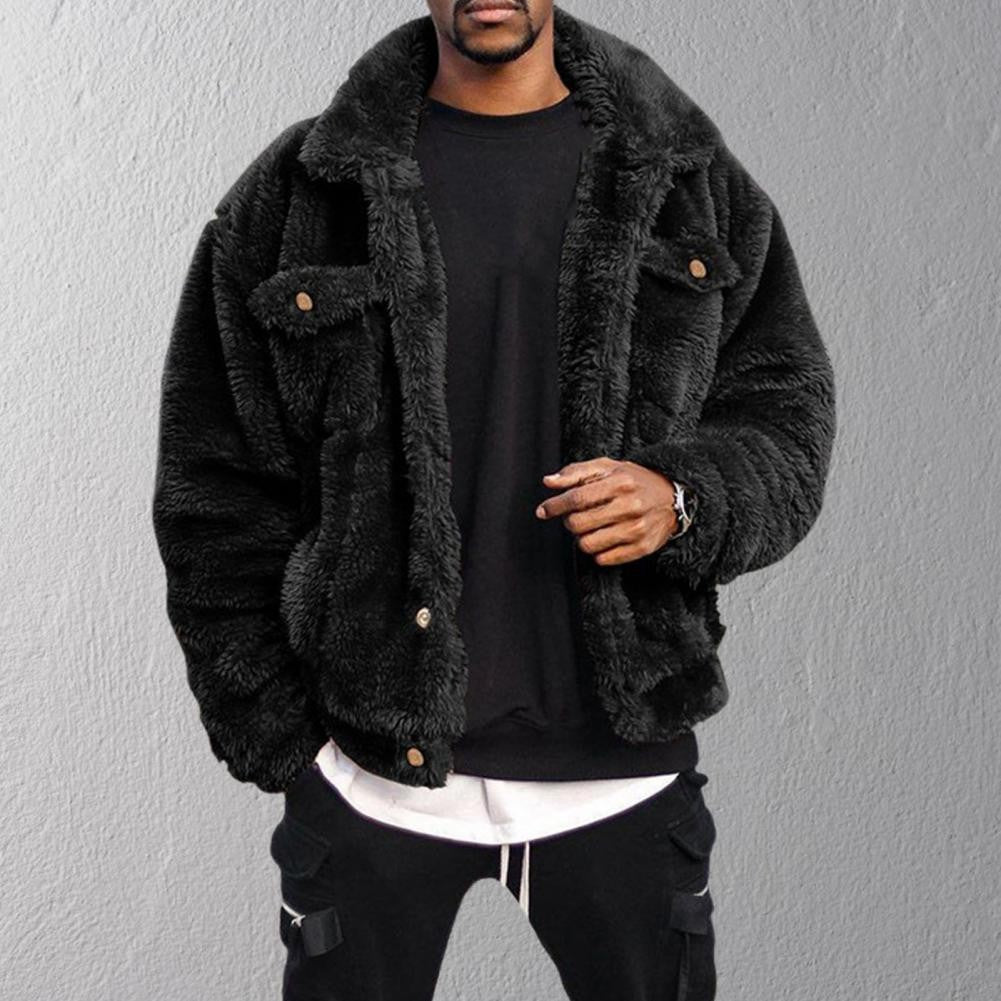 Thickened Velvet Men Jacket Plush Fluffy Hip-hop Style Jacket Leisure Men Coat Cozy Winter Jacket Thermal Chest Pockets Jackets