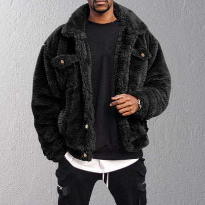 Thickened Velvet Men Jacket Plush Fluffy Hip-hop Style Jacket Leisure Men Coat Cozy Winter Jacket Thermal Chest Pockets Jackets
