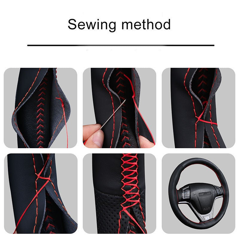DIY Car Steering Wheel Cover Carbon Fiber Black Superfiber Leather 38cm Hand-Sewn Vehicle Wheel Wrap Comfortable Grip Anti-slip
