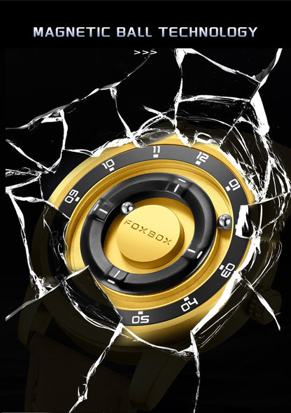 FOXBOX Fashion Unique Dial Man Watch Leather Casual Sports Srolling Bead Magnetic Force Waterproof Quartz Watches for Men Clocks