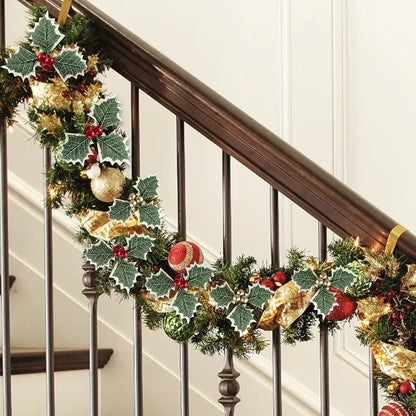 5-100Pcs Artificial Holly Berry Green Leaves Christmas Ornaments Gold Red Holly Berry Stems Xmas Tree Wreath Gifts Party Decor