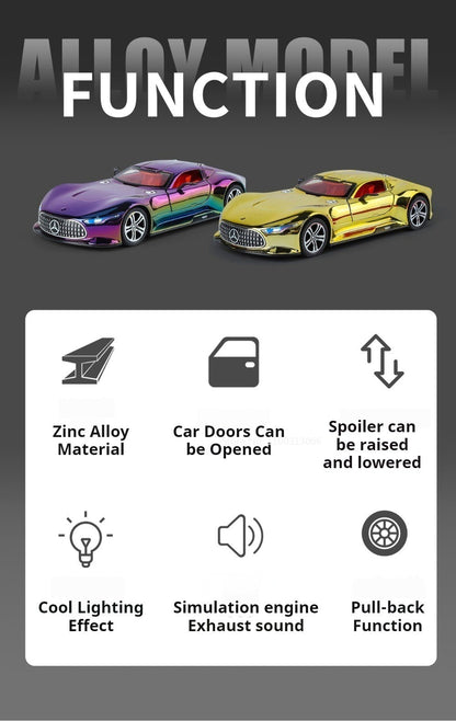 1:24 Visão GT 300SL Carro Esportivo Modelo Liga Fundida Brinquedos Som Luz Puxar para Trás Portas Abertas Veículos Miniatura Presentes para Crianças