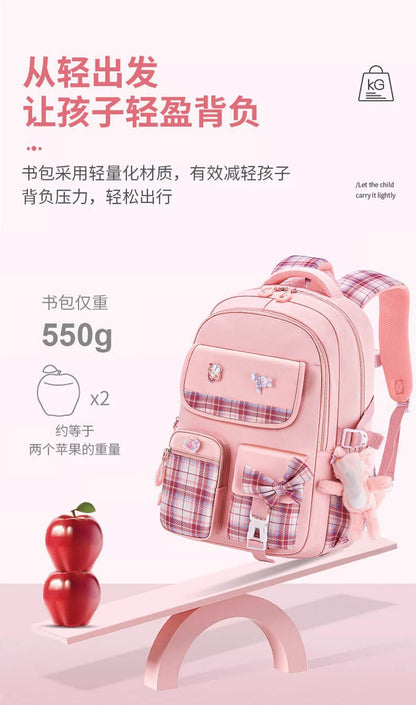 Protecting The Spine Ergonomics Elementary School Students Girls Checkered Backpack Large Capacity Lightweight Waterproof