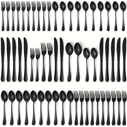 60 peças, conjunto de talheres de aço inoxidável preto, talheres espelhados polidos, conjunto de talheres para aniversários, Dia da Independência, laváveis na lava-louças
