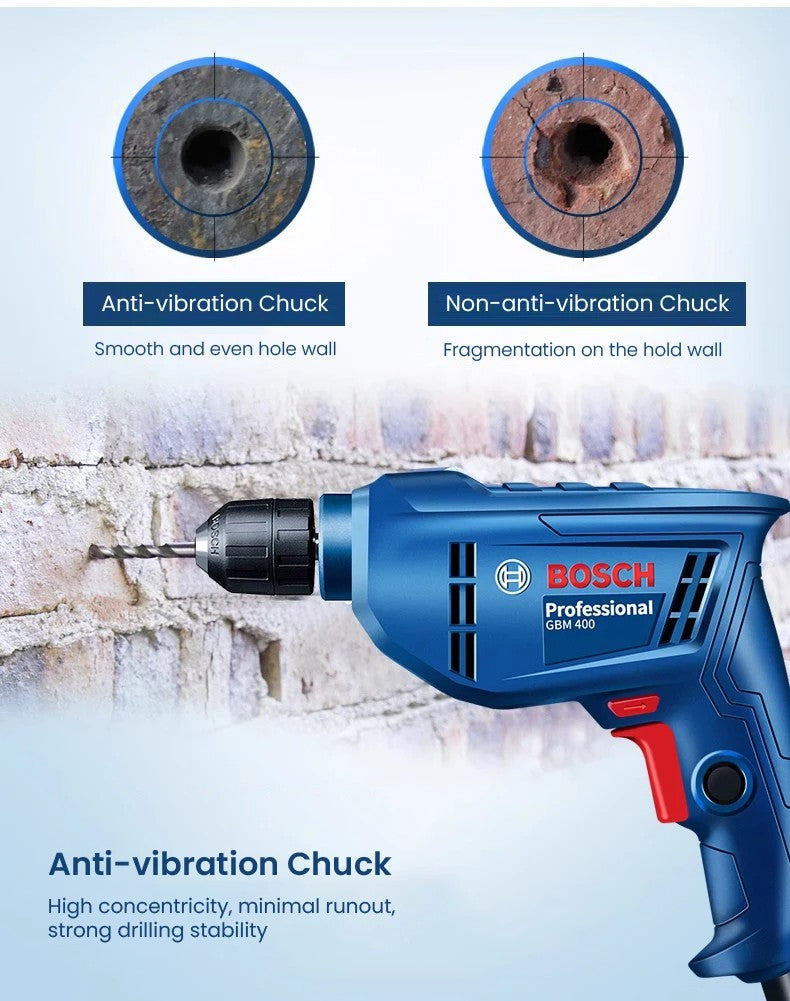 Furadeira Manual Elétrica Bosch, Chave de Fenda Elétrica, Ferramenta Doméstica Pequena de Velocidade Única, Multifuncional GBM400KL, Travamento Automático