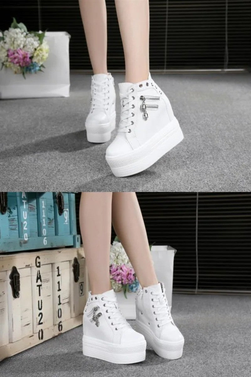 11cm New Brand Hidden Heel Platform Sneakers Women's Breathable Wedge Canvas Shoes Woman Casual Ladies Boots Zapatos De Mujer