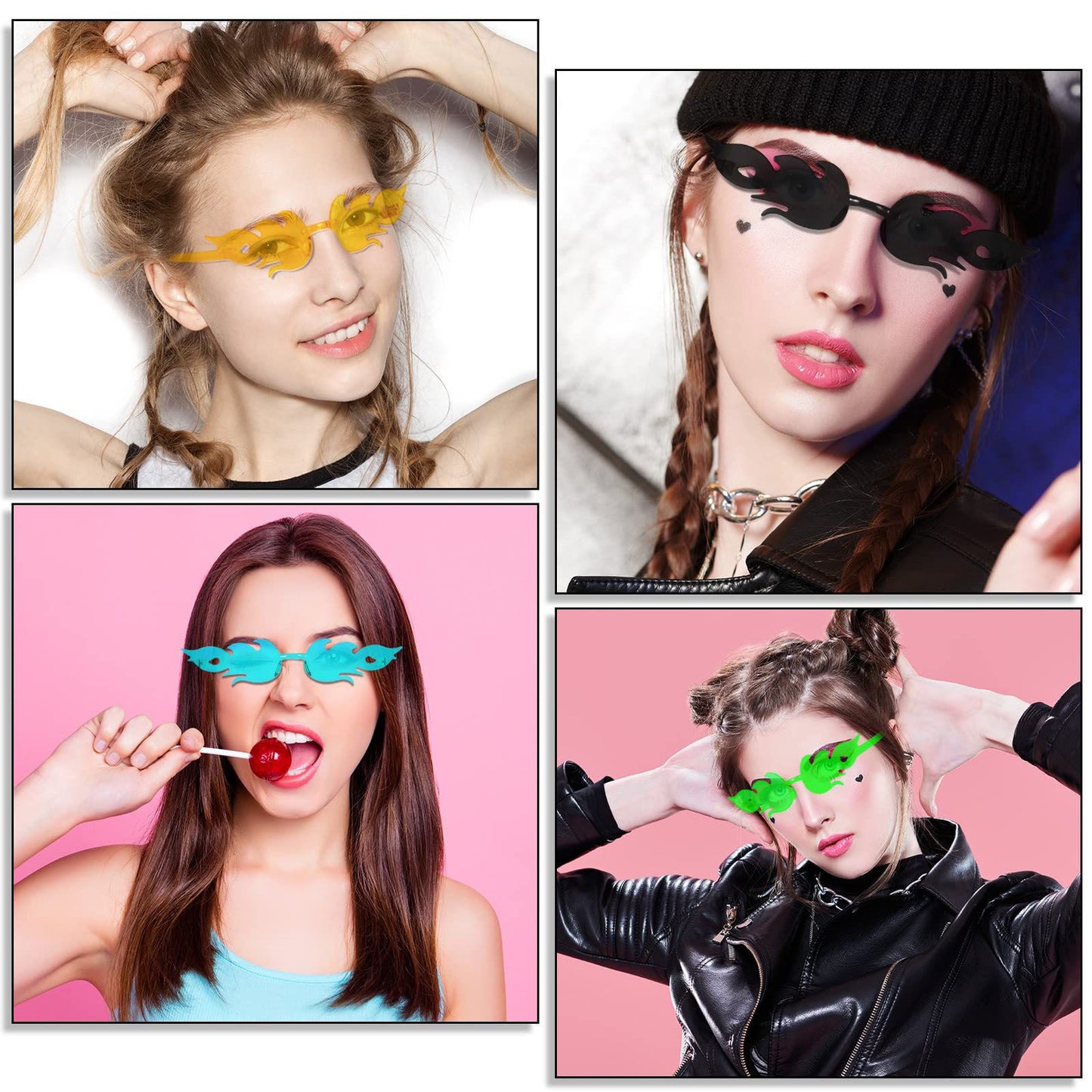 Fun Party Sunglasses Fire Flame Sunglasses Rimless Fire Sunglasses Halloween Candy Color Glasses for Christmas Favors