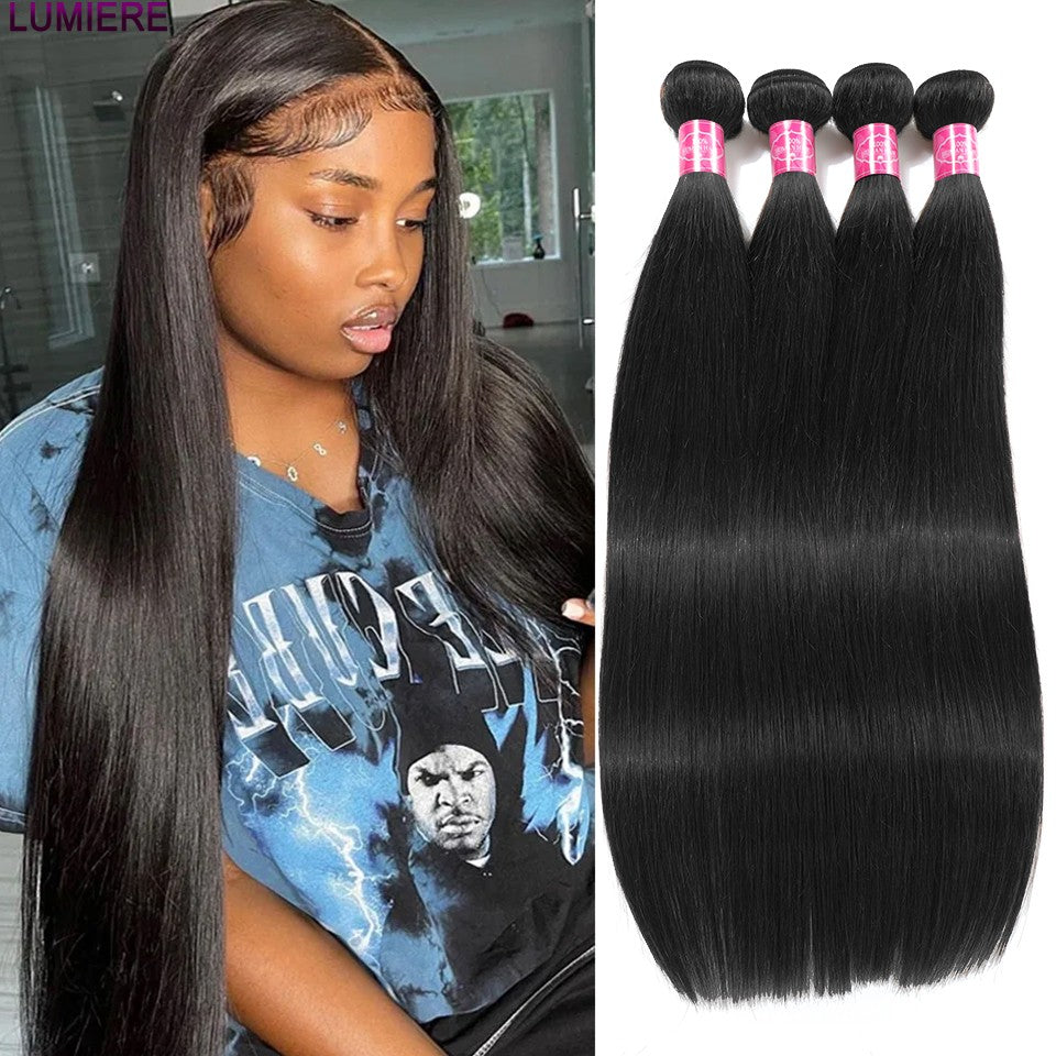 Cabelo Humano Liso Extenso de 8 a 40 polegadas, Pacotes de 1/3/4 peças, Cabelo Brasileiro para Mega Hair, Cabelo Humano Cru, Pacotes em Oferta, Extensões de Cabelo Virgem Lumiere