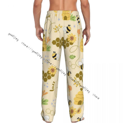 Sweet Honey Cute Bees Hive Flower Mens Pajamas Pyjamas Pants Lounge Pants Sleep Bottoms