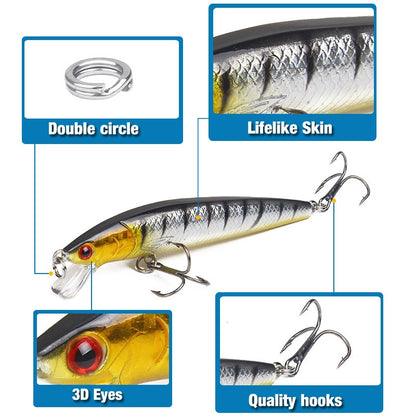 Long Tail Minnow Fishing Lure 10cm 9g Floating Hard Bait Artificial Wobbler Crankbait 3D Eye 10 Color Carp Perch Fishing Tackles