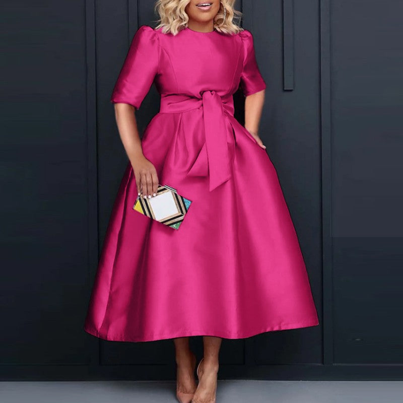 VONDA Elegant Women Satin Short Sleeve Midi Dress 2024 Summer Vestidos Casual Be