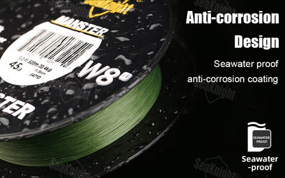 Linha de Pesca SeaKnight W8 II 300M PE, 8 Fios, Multifilamento Trançado, Revestimento Atualizado de Resina de Silicone, Pesca em Água Salgada