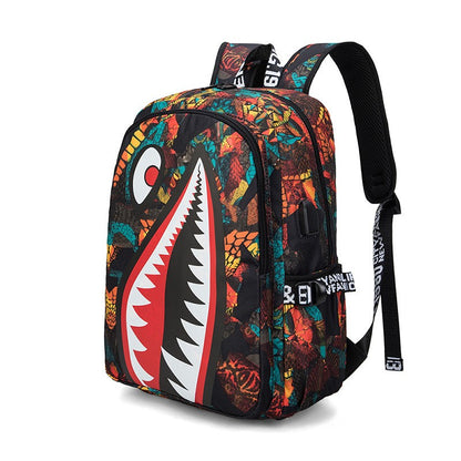 Mochila Escolar para Meninos com Estampa de Tubarão para Crianças, Mochilas de Viagem