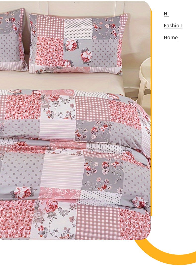 3pcs Splicing floral Pattern Duvet Cover Set, Soft Skin-Friendly Bedding Set Includes 1 Duvet Cover And 2 Pillowcases