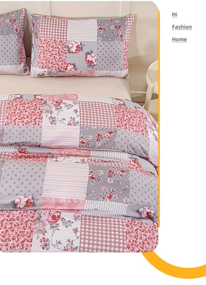 3pcs Splicing floral Pattern Duvet Cover Set, Soft Skin-Friendly Bedding Set Includes 1 Duvet Cover And 2 Pillowcases