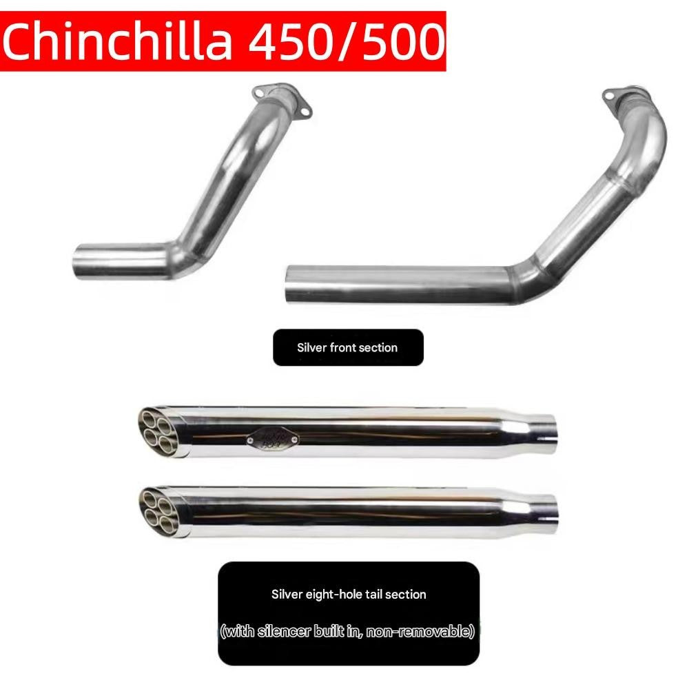 For Benda Chinchilla 450/500, the modified accessory features a rattlesnake exhaust pipe with dual outlets on the right side.