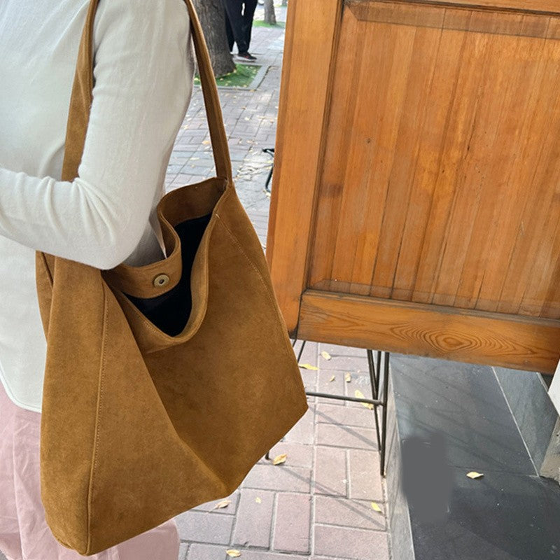 Retro Suede Frosted Tote Bag Winter Simple Design Versatile Work Commuting Shoulder Bag Women's Large Capactiy Handbags