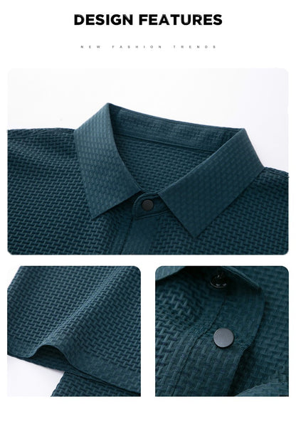 Summer New Embroidered Silk Elastic Polo Shirt for Men's Luxury Trend Fashion Leisure Breathable Cool Short Sleeved T-shirt Top
