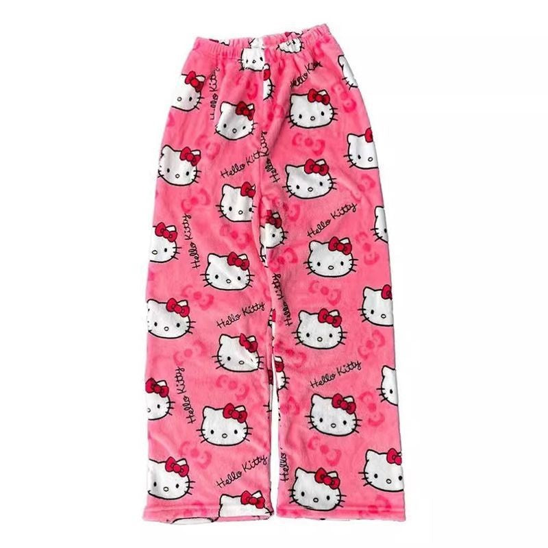 2025 Autumn Winter Christmas Y2K Hello Kitty Pants Sanrio Anime Women's Cartoon Couple Home Sleepwear Pants Casual Home Clothing
