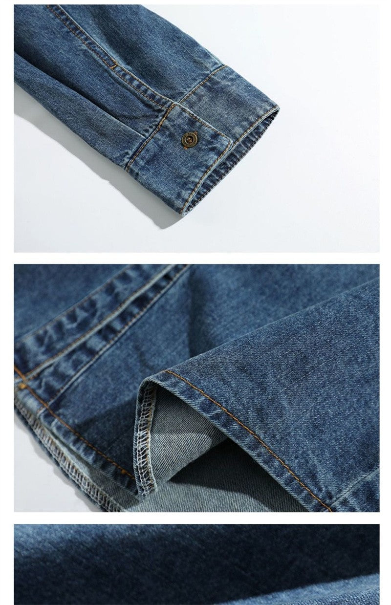 Korean Women Long Sleeve Jeans Shirt With Bottom Tops Coat Retro Style Female Spring Loose Cowboy Cardigan Blouse Denim  Jacket